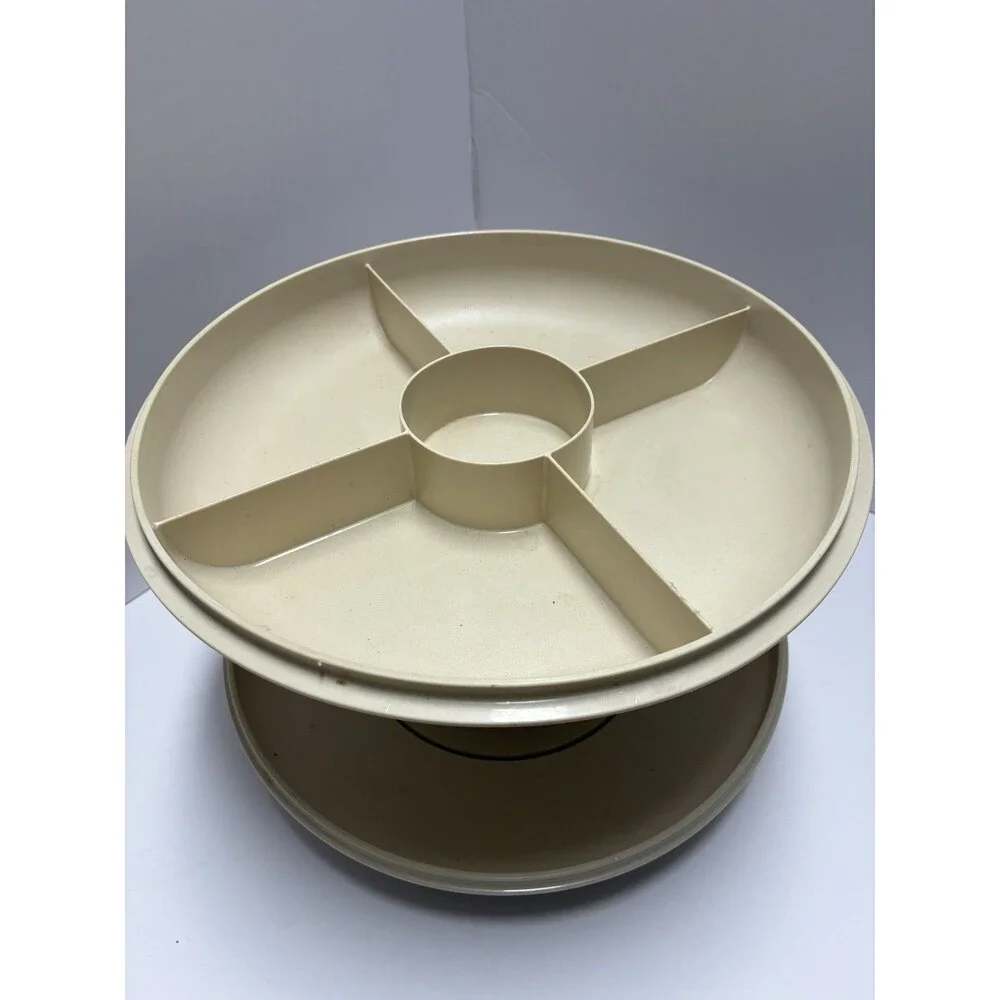 Vintage Tupperware Serve It All Pedestal Plate Stand Complete Set #1532 Almond